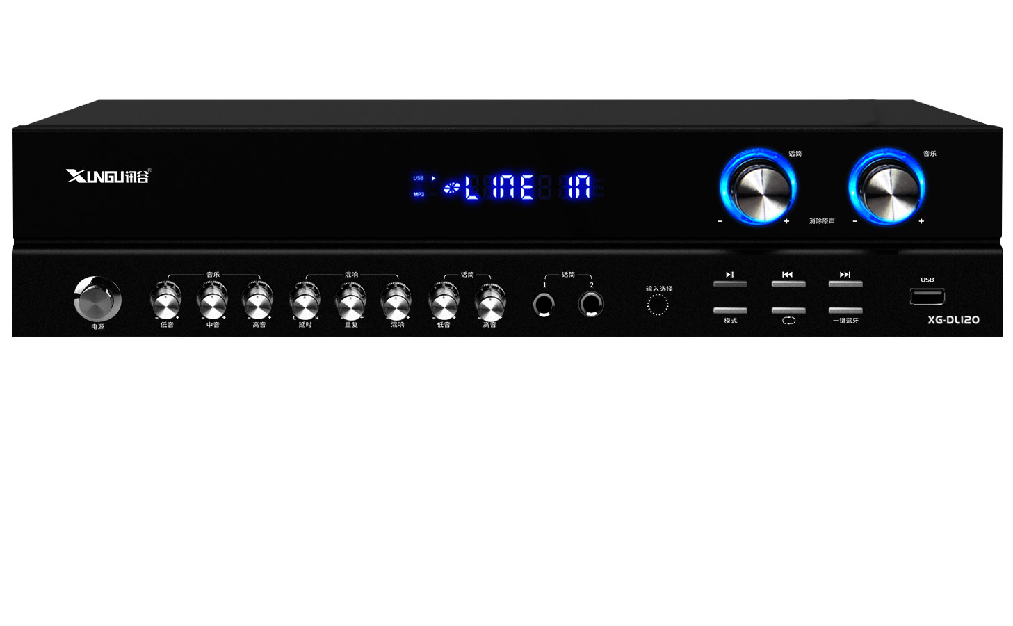 Bluetooth Power Amplifier 120W×2 with 3 Mic Inputs for KTV & Commercial Audio